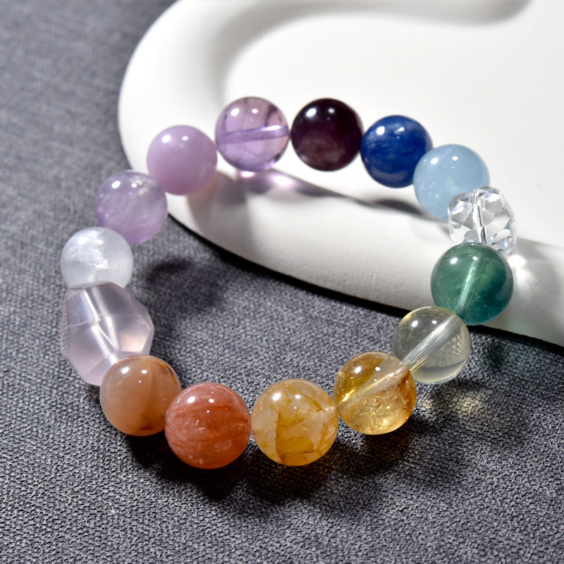 Natural Duobao crystal bracelet with Huangta crystal lavender aquamarine powder crystal