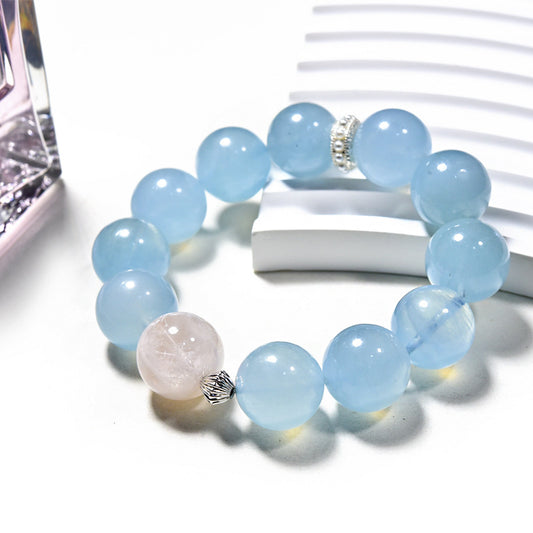 Aquamarine natural crystal bracelet women with pink snowflake ghost simple design high sense versatile fashion