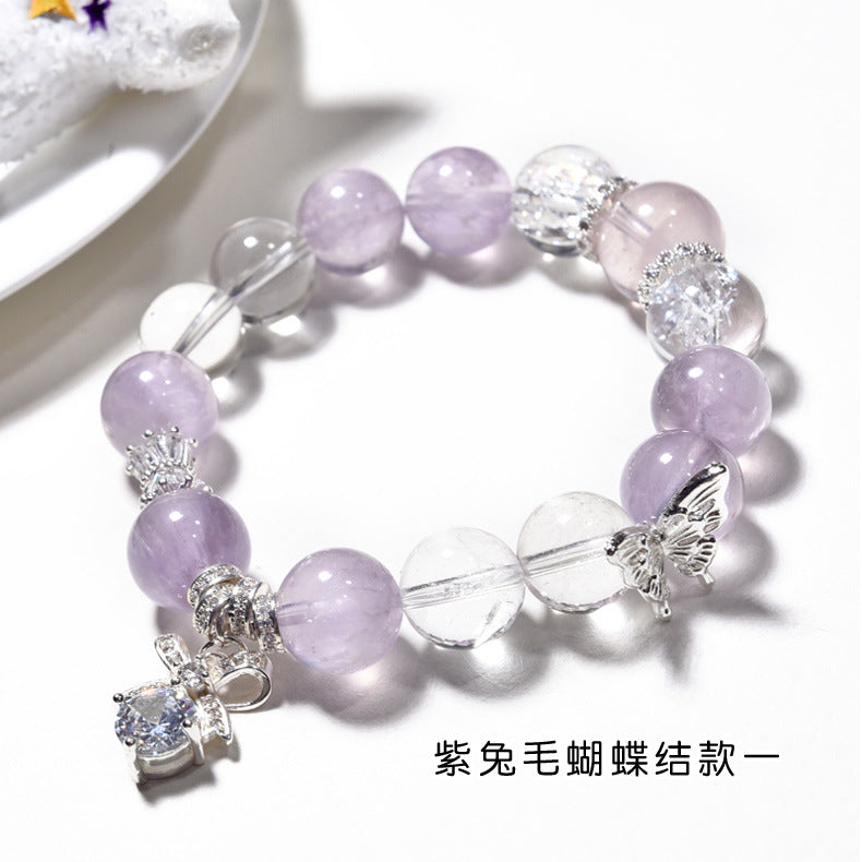 Butterfly Purple Rabbit Hair Crystal Bracelet Fashion Versatile Design Bracelet