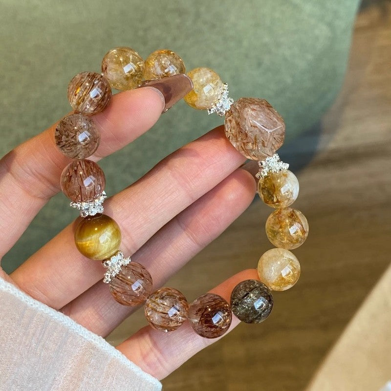 Black Gold Super Seven Natural Crystal Bracelet Sunstone Citrine Career Healthy Emotions Advanced Sense Bracelet
