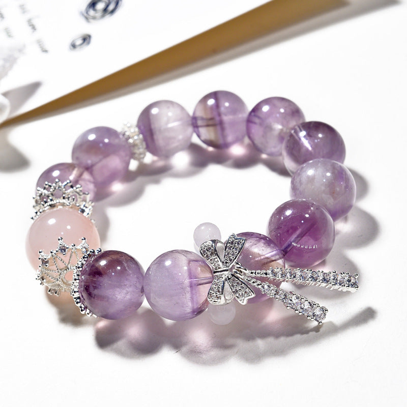 Natural Purple Rabbit Hair Bracelet Light Luxury Lavender Crystal Bracelet