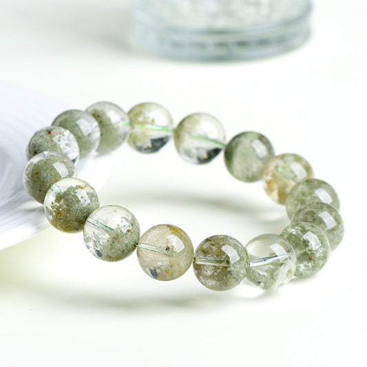 Natural Matcha Green Ghost Bead Bracelet, Matcha Green Ghost Half Basin Bracelet