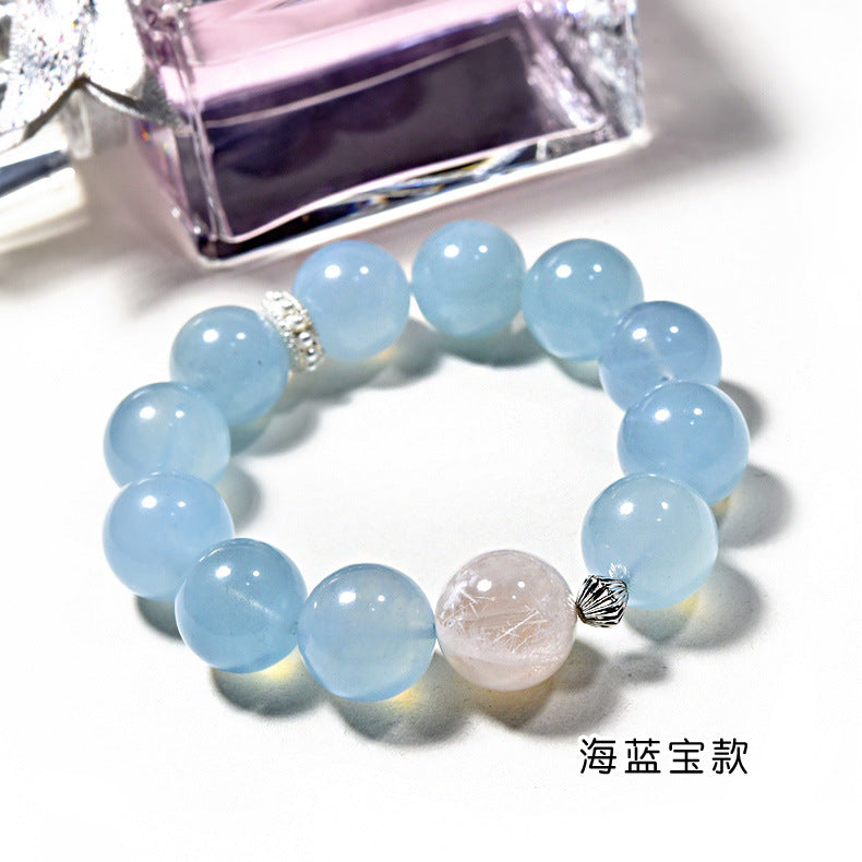 Aquamarine natural crystal bracelet women with pink snowflake ghost simple design high sense versatile fashion