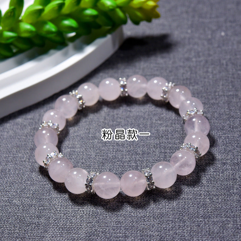 Natural powder crystal bracelet powder crystal peach pink bracelet.