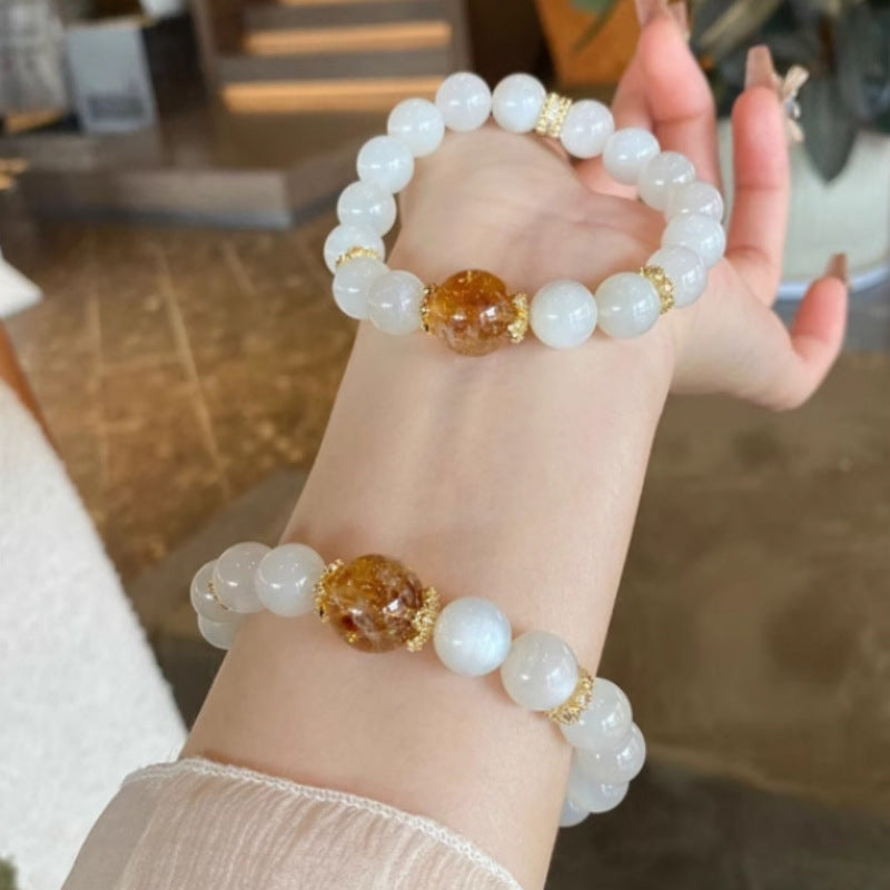 Natural White Moonstone Aquamarine Bracelet Yellow Tower Crystal Shore Amethyst Purple Tower Crystal Citrine Bracelet