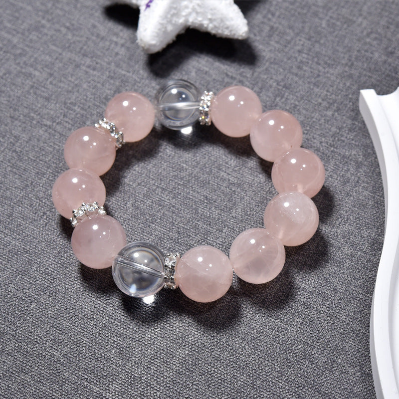 Horse powder bracelet, peach blossom luck powder crystal bracelet, white crystal transfer beads, sweet and beautiful women's bracelet.