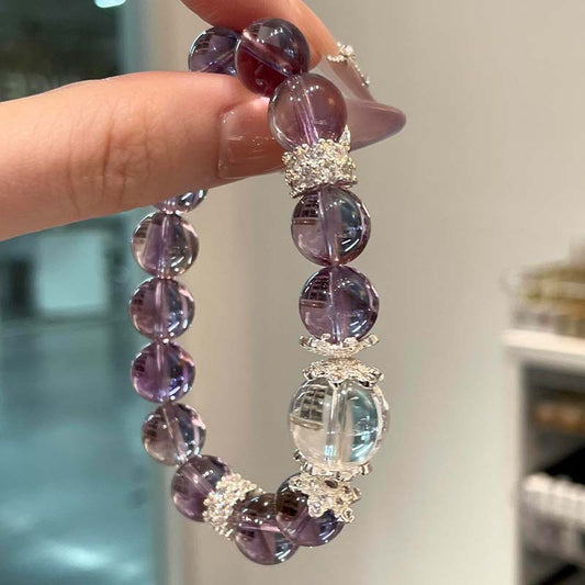 Natural amethyst bracelet, high-grade real rough stone bracelet, lucky transfer, women's nine purple from the fire, gift.