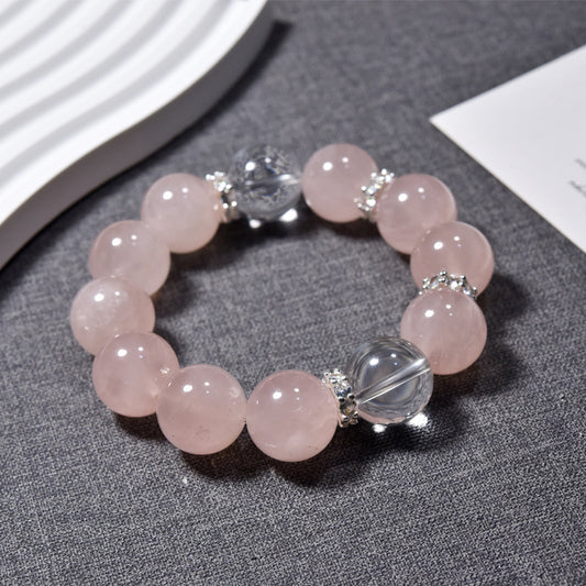 Horse powder bracelet, peach blossom luck powder crystal bracelet, white crystal transfer beads, sweet and beautiful women's bracelet.