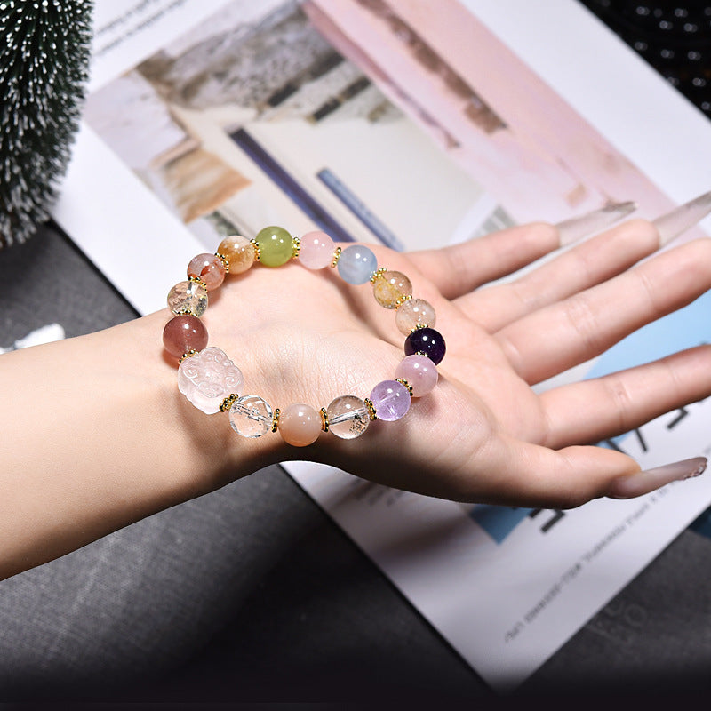 Ruyi Sugar Cube Duobao Powder Crystal Beaded Bracelet Women's Fashion High-end Aquamarine Bracelet