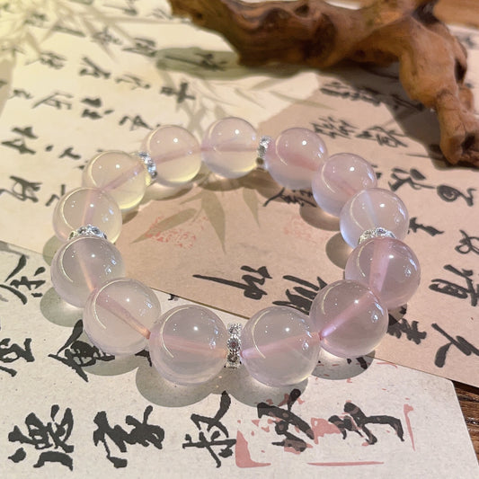 Natural star powder round bead bracelet women's Mozambique powder crystal bracelet light luxury high-end beaded jewelry
