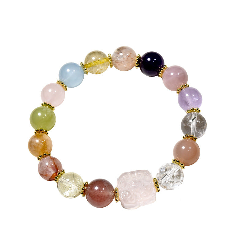 Ruyi Sugar Cube Duobao Powder Crystal Beaded Bracelet Women's Fashion High-end Aquamarine Bracelet