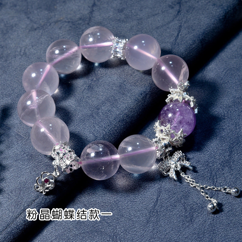 Natural powder crystal bracelet beads with micro-inlaid bow bracelet color retention accessories DIY