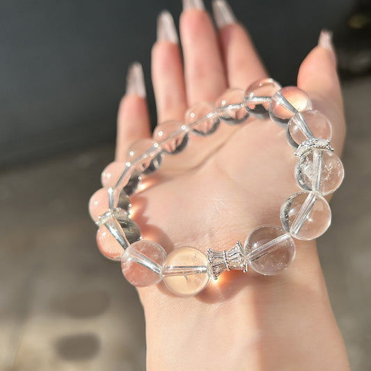 Natural white crystal bracelet, women's micro-inlaid zircon waist beads, almost pure body bracelet, plain circle, simple and clear white crystal bracelet.