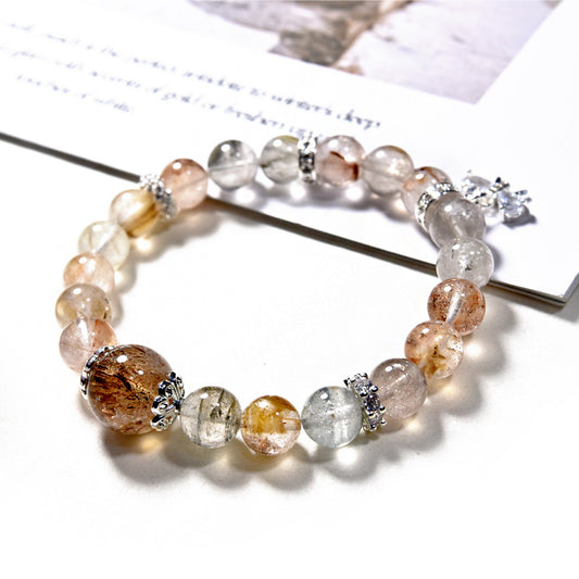 Natural color rabbit hair crystal beaded bracelet women's fashion high sense black gold super seven black hair crystal bracelet