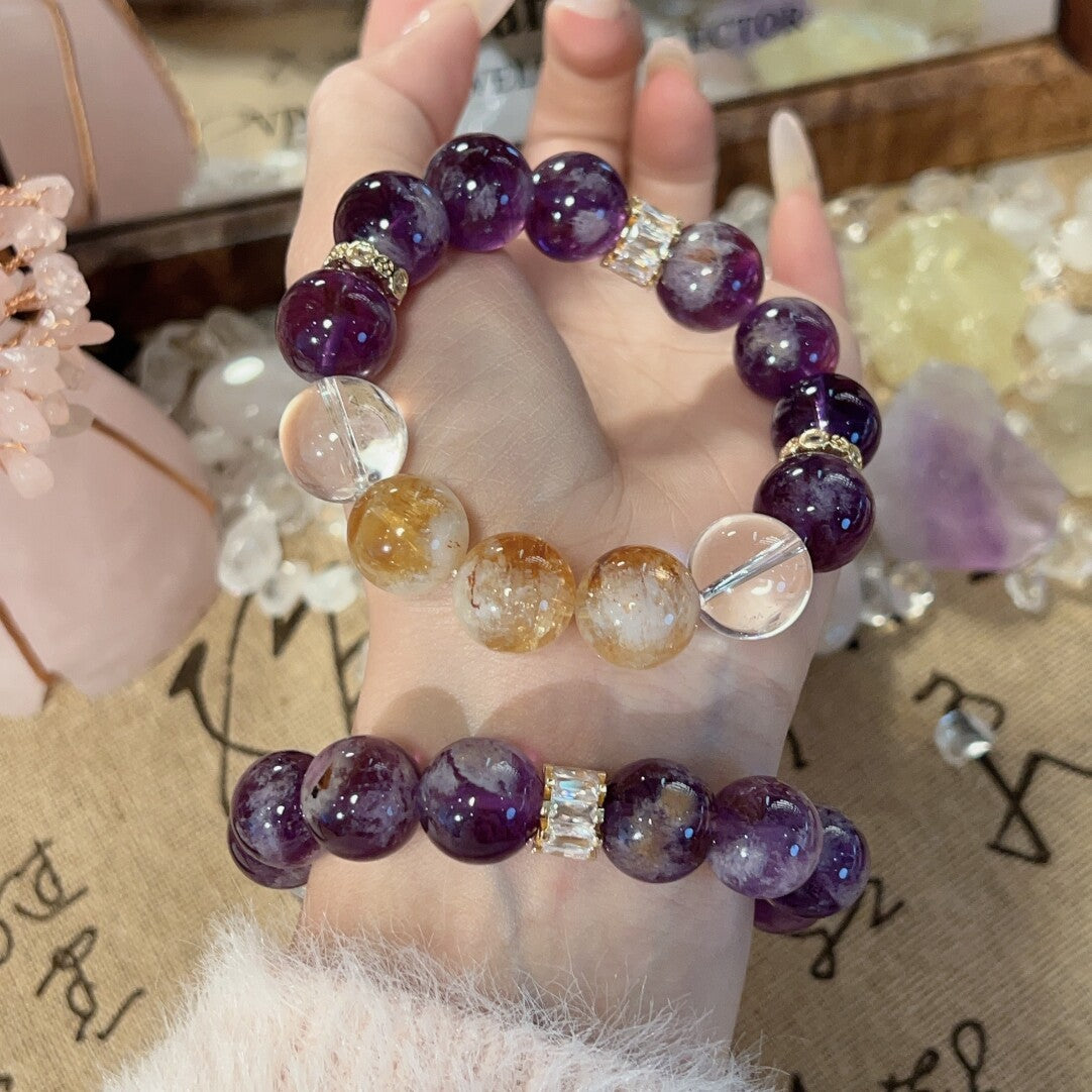 Good luck ashore amethyst bracelet, girls' natural yellow tower crystal bracelet, light luxury high-end crystal jewelry.