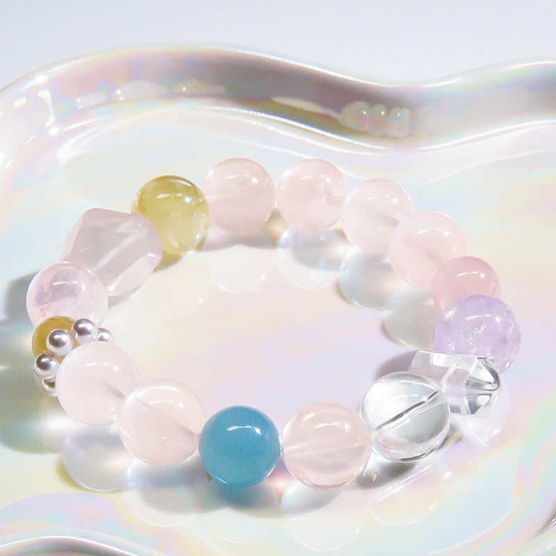 Natural Rainbow Duobao Bracelet Women's White Crystal Aquamarine Powder Crystal Citrine Beaded Bracelet Small Fresh Jewelry
