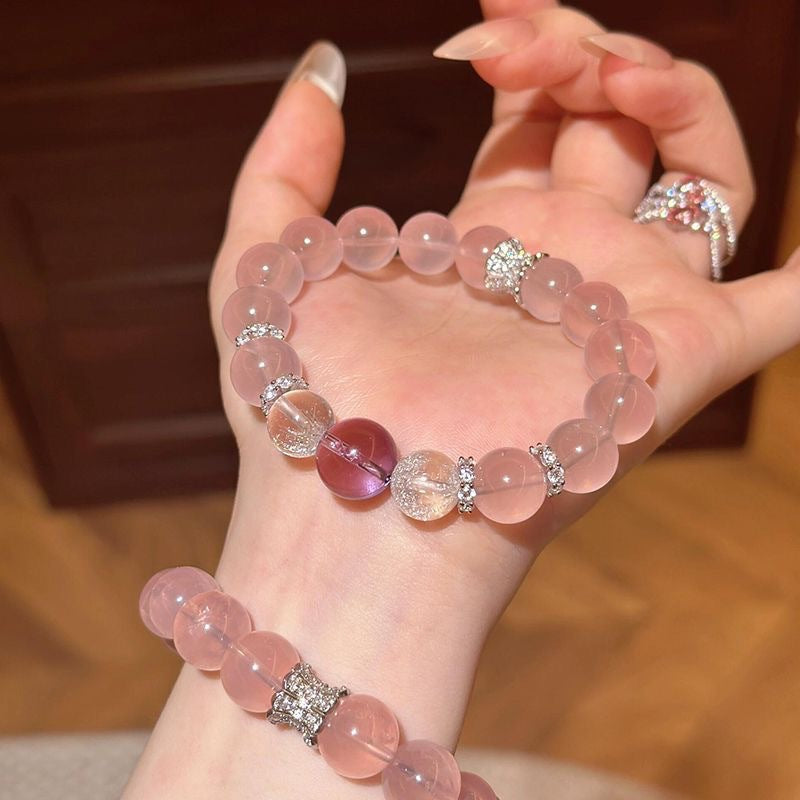 Natural pink crystal bracelet increases peach blossom luck bracelet girls amethyst transfer bead jewelry