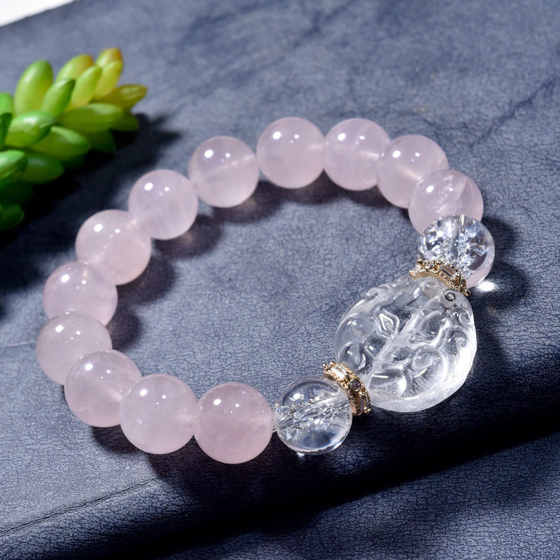 Natural Pink Crystal Bracelet White Crystal Fox Bracelet