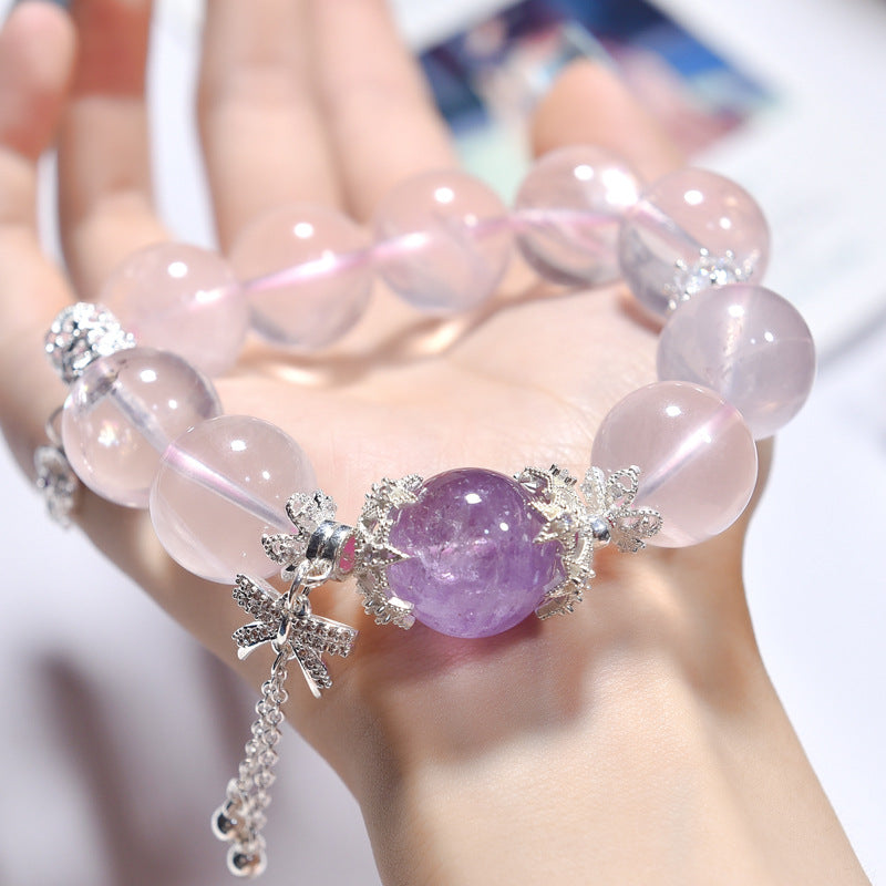 Natural powder crystal bracelet beads with micro-inlaid bow bracelet color retention accessories DIY