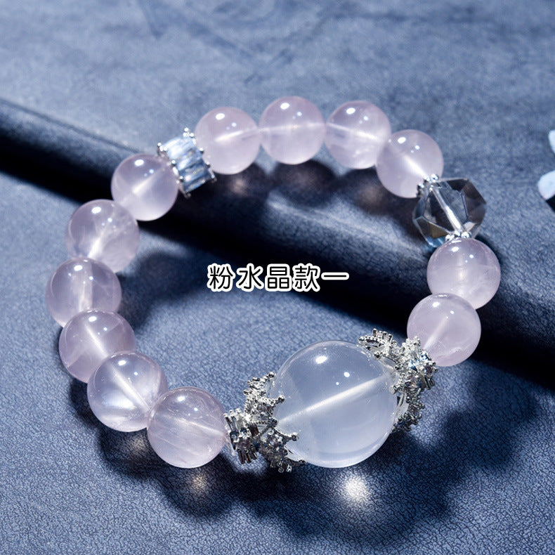 Natural powder crystal bracelet recruit peach blossom light luxury sweet beautiful woman