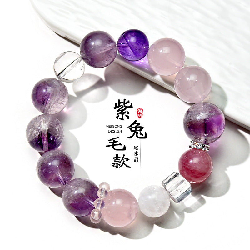 Natural amethyst purple rabbit fur design bracelet transfer bracelet