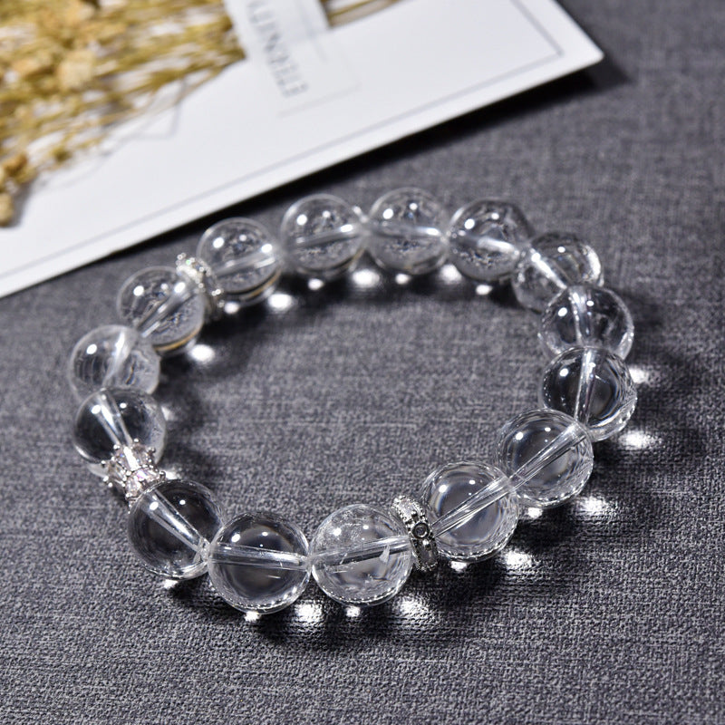 Natural white crystal bracelet, women's micro-inlaid zircon waist beads, almost pure body bracelet, plain circle, simple and clear white crystal bracelet.