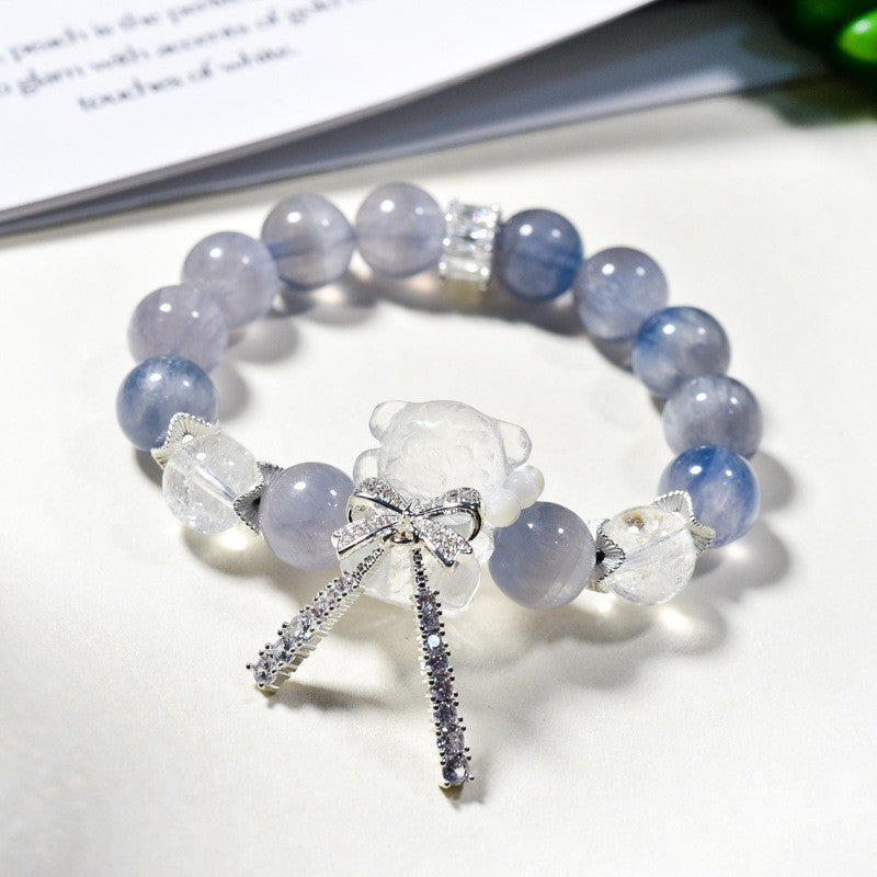Natural brushed fluorite bracelet, blue light color fluorite crystal bracelet with micro-inlaid beads DIY fashion jewelry.
