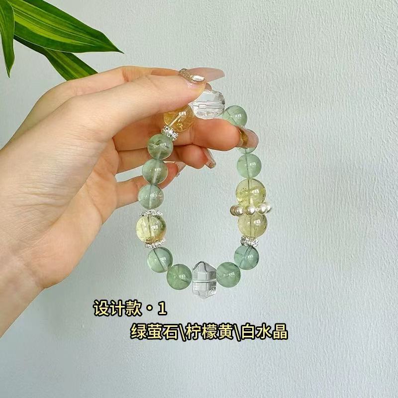 Natural Lemon Citrine Green Fluorite Bracelet Women's Suitable for Summer Clear Jewelry