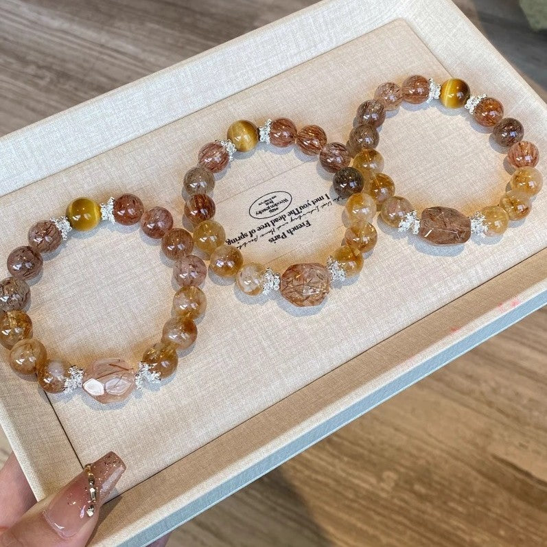 Black Gold Super Seven Natural Crystal Bracelet Sunstone Citrine Career Healthy Emotions Advanced Sense Bracelet