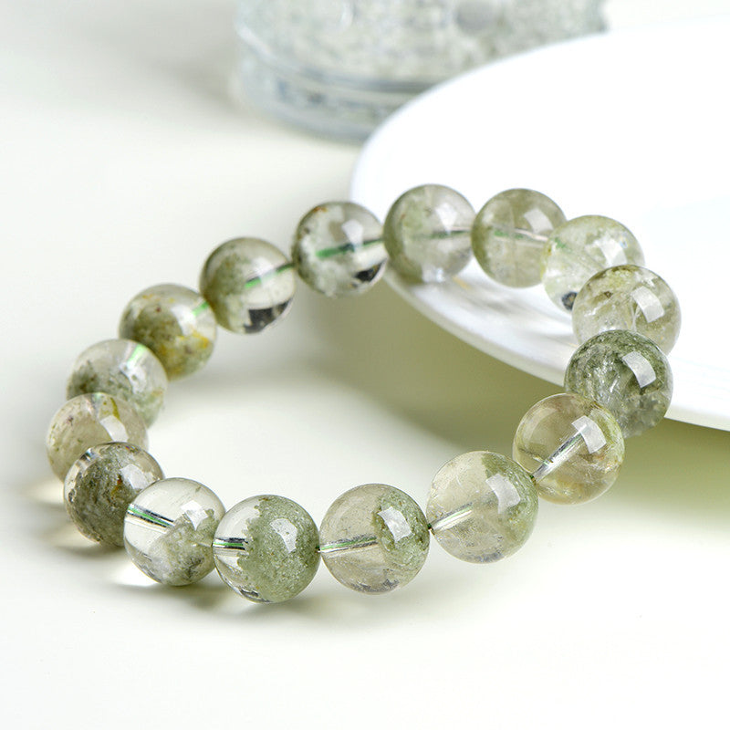Natural Matcha Green Ghost Bead Bracelet, Matcha Green Ghost Half Basin Bracelet