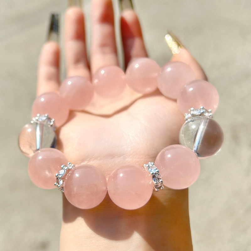 Horse powder bracelet, peach blossom luck powder crystal bracelet, white crystal transfer beads, sweet and beautiful women's bracelet.