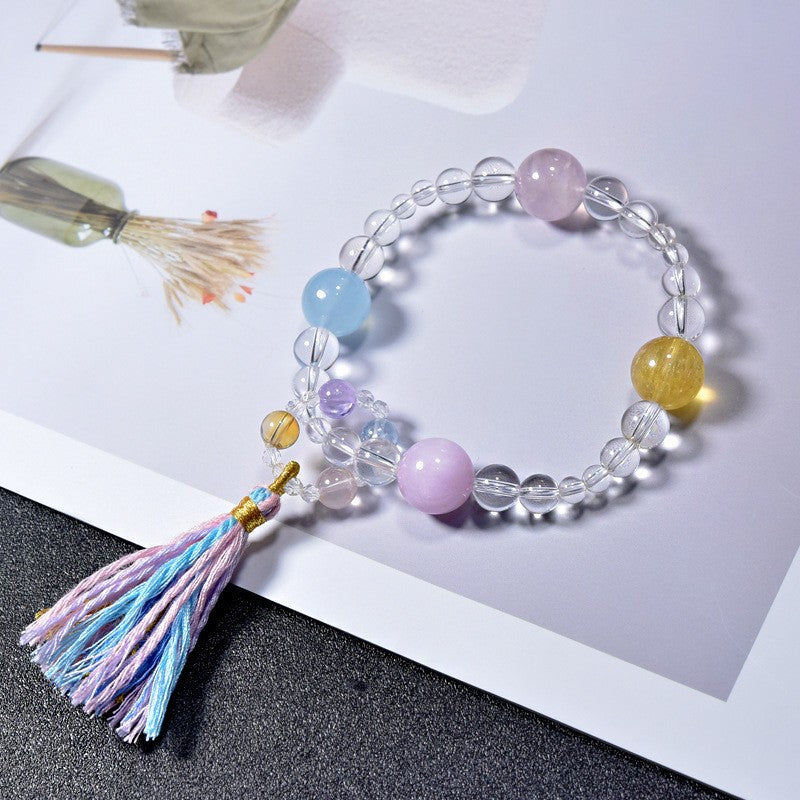 Natural powder crystal aquamarine amethyst bracelet Duobao bracelet.