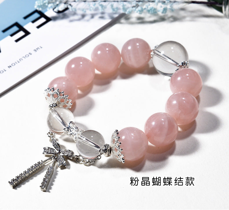 Natural amethyst bracelet micro-inlaid bow niche light luxury powder crystal aquamarine bracelet.