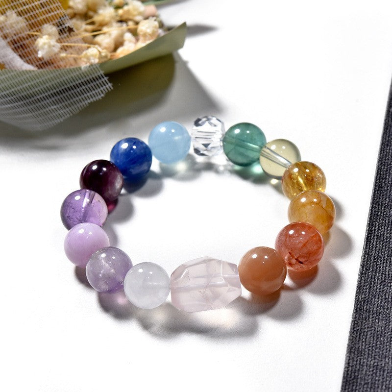 Natural powder crystal aquamarine amethyst bracelet Duobao bracelet.
