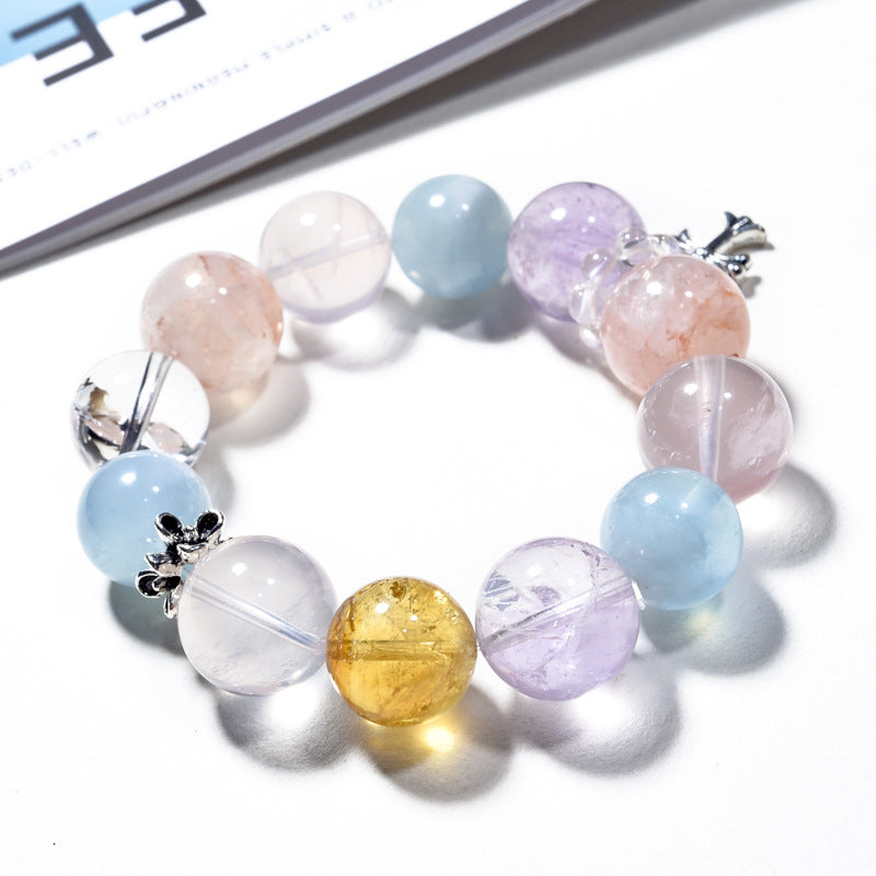 Natural powder crystal aquamarine amethyst bracelet Duobao bracelet.
