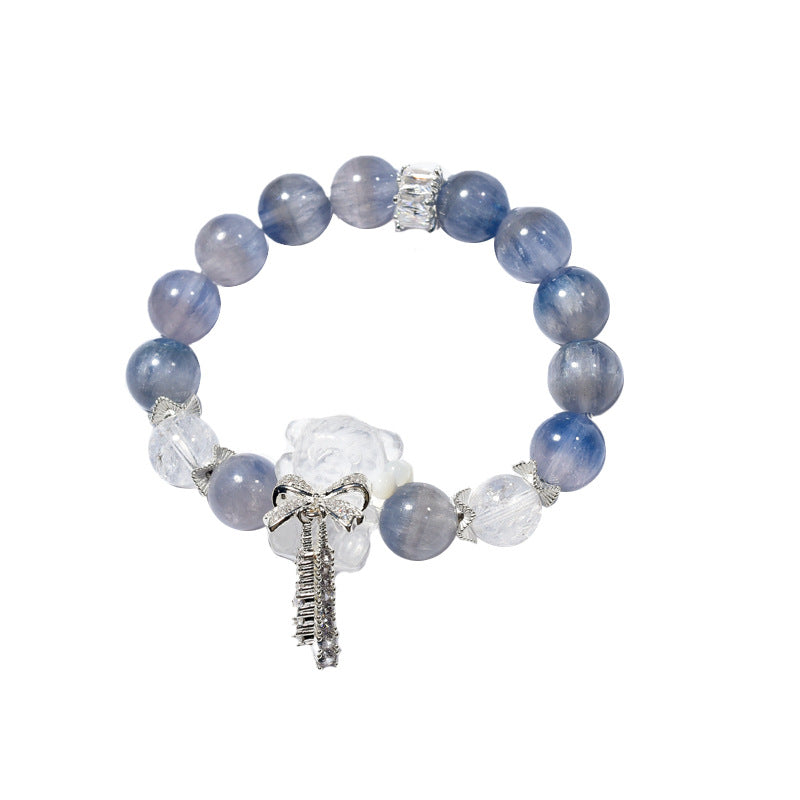 Natural brushed fluorite bracelet, white crystal bear bracelet.