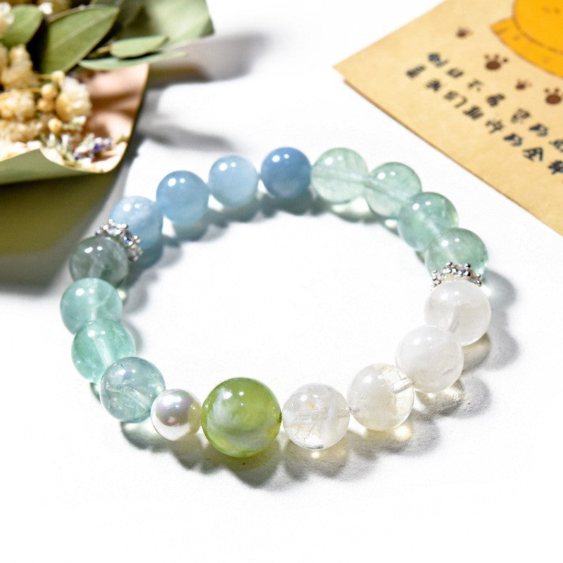 Natural brushed fluorite bracelet, blue light color fluorite crystal bracelet with micro-inlaid beads DIY fashion jewelry.