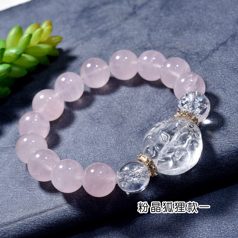 Natural Pink Crystal Bracelet White Crystal Fox Bracelet