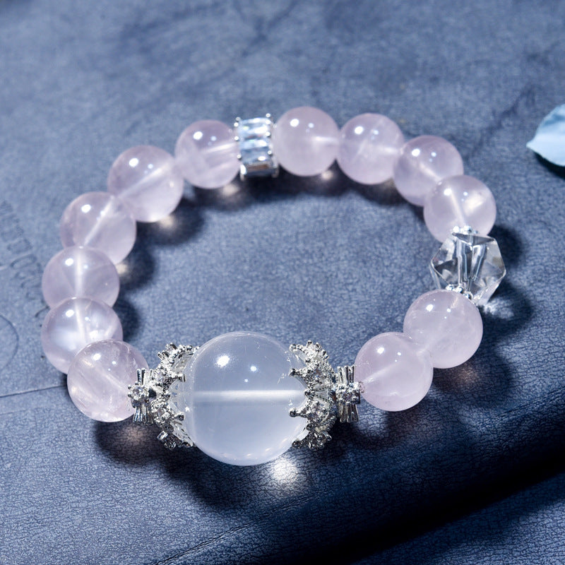 Natural powder crystal bracelet recruit peach blossom light luxury sweet beautiful woman