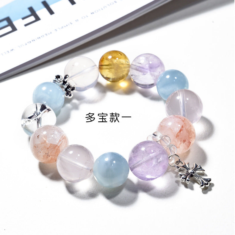 Natural powder crystal aquamarine amethyst bracelet Duobao bracelet.