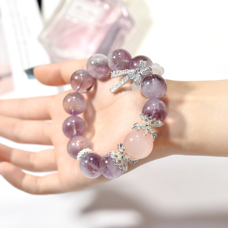 Natural Purple Rabbit Hair Bracelet Light Luxury Lavender Crystal Bracelet