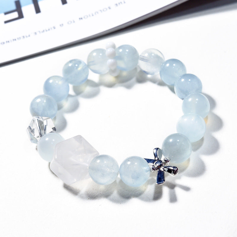 Natural aquamarine bracelet, milk white crystal with small fresh bracelet.
