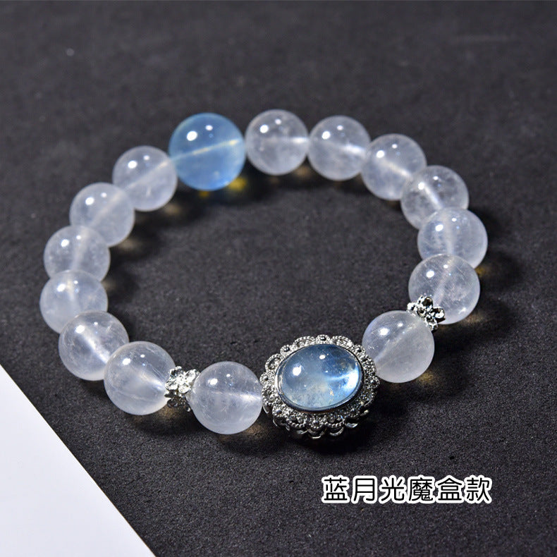 Natural blue moonstone bracelet Aquamarine elongated stone magic box bracelet.