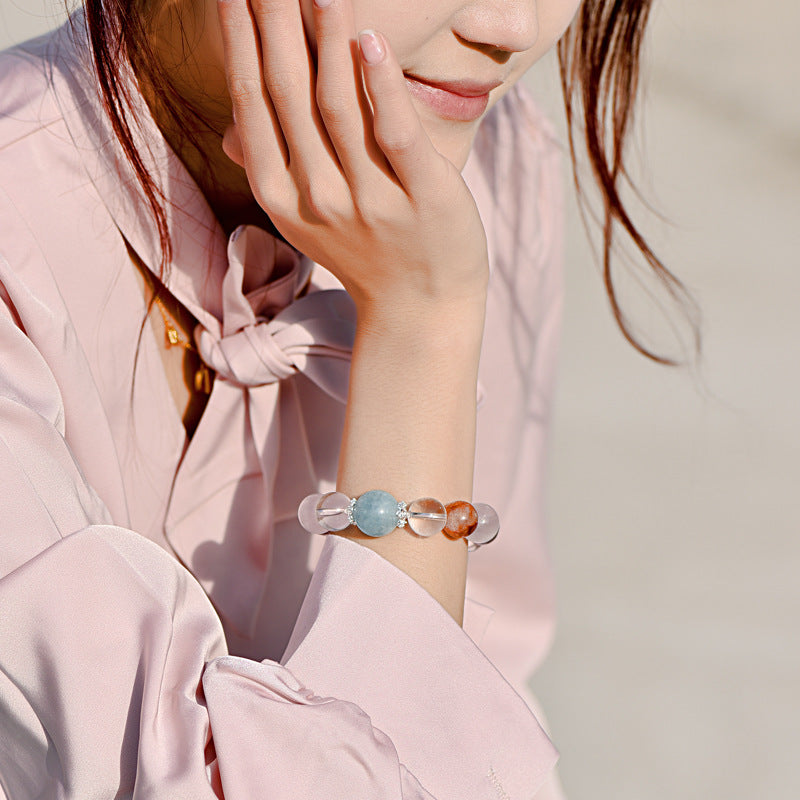 Natural powder crystal aquamarine amethyst bracelet Duobao bracelet.
