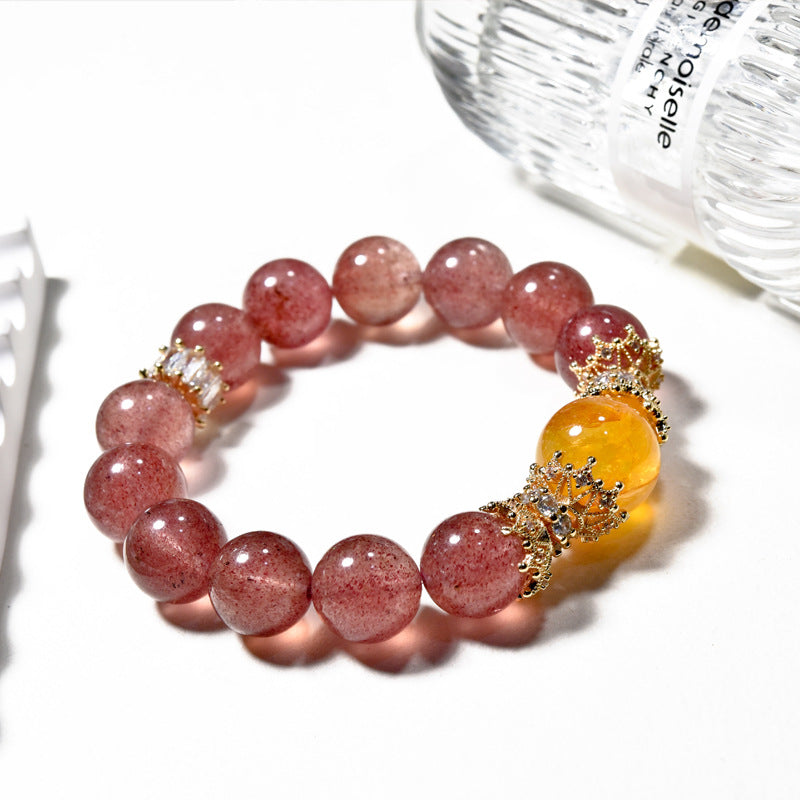 Natural strawberry crystal bracelet fashionable versatile yellow gum flower bracelet.