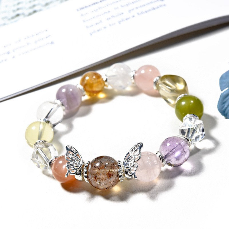 Natural powder crystal aquamarine amethyst bracelet Duobao bracelet.