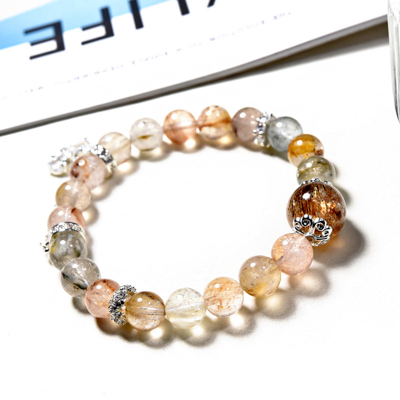 Natural color rabbit hair crystal beaded bracelet women's fashion high sense black gold super seven black hair crystal bracelet