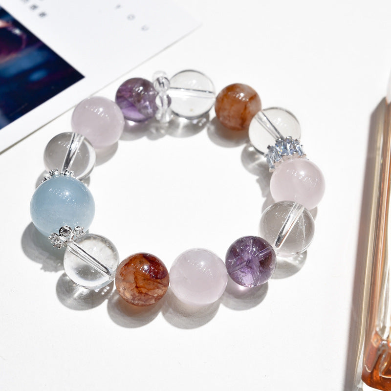 Natural powder crystal aquamarine amethyst bracelet Duobao bracelet.