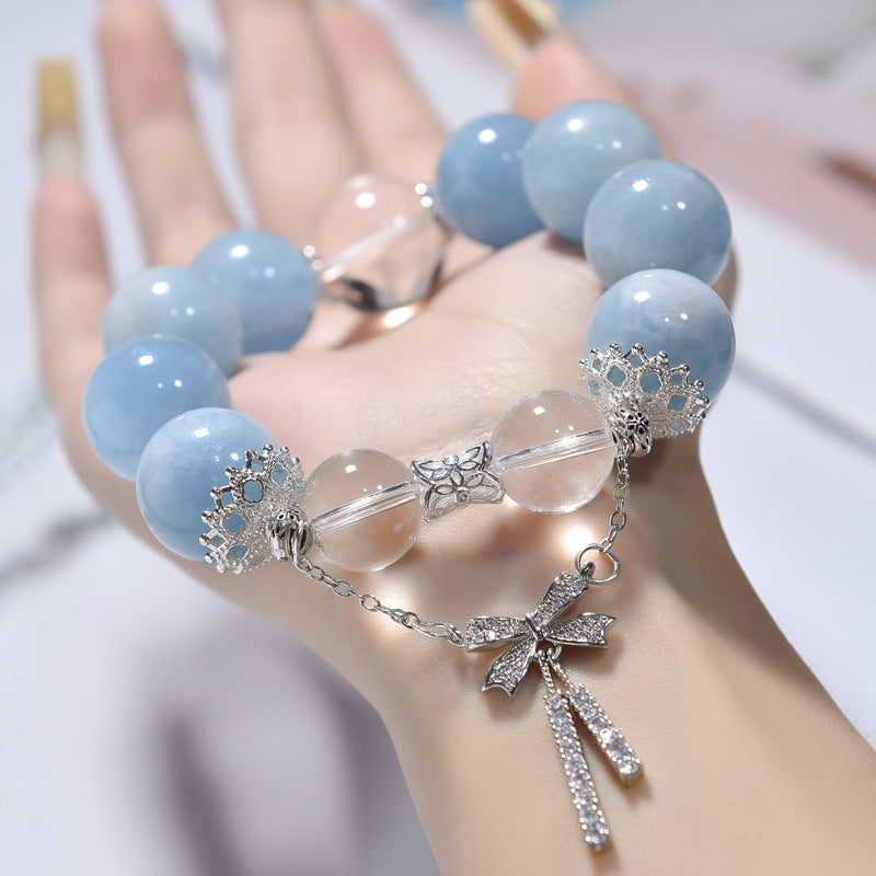 Natural amethyst bracelet micro-inlaid bow niche light luxury powder crystal aquamarine bracelet.
