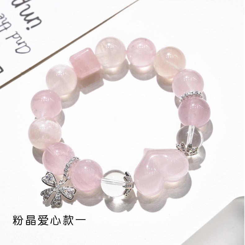 Natural original design pink crystal bracelet, snowflake ghost bracelet, love charm peach blossom bracelet.